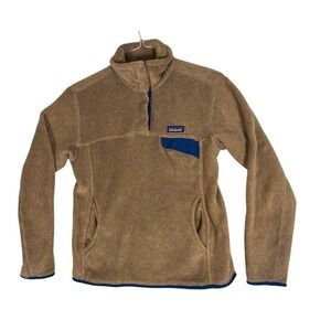 Patagonia Re-Tool Snap-T Pullover Fleece Tan Brown Navy Blue 25442 Womens Medium